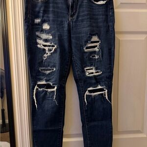 AEO Dark Blue Distressed Skinny Jeans